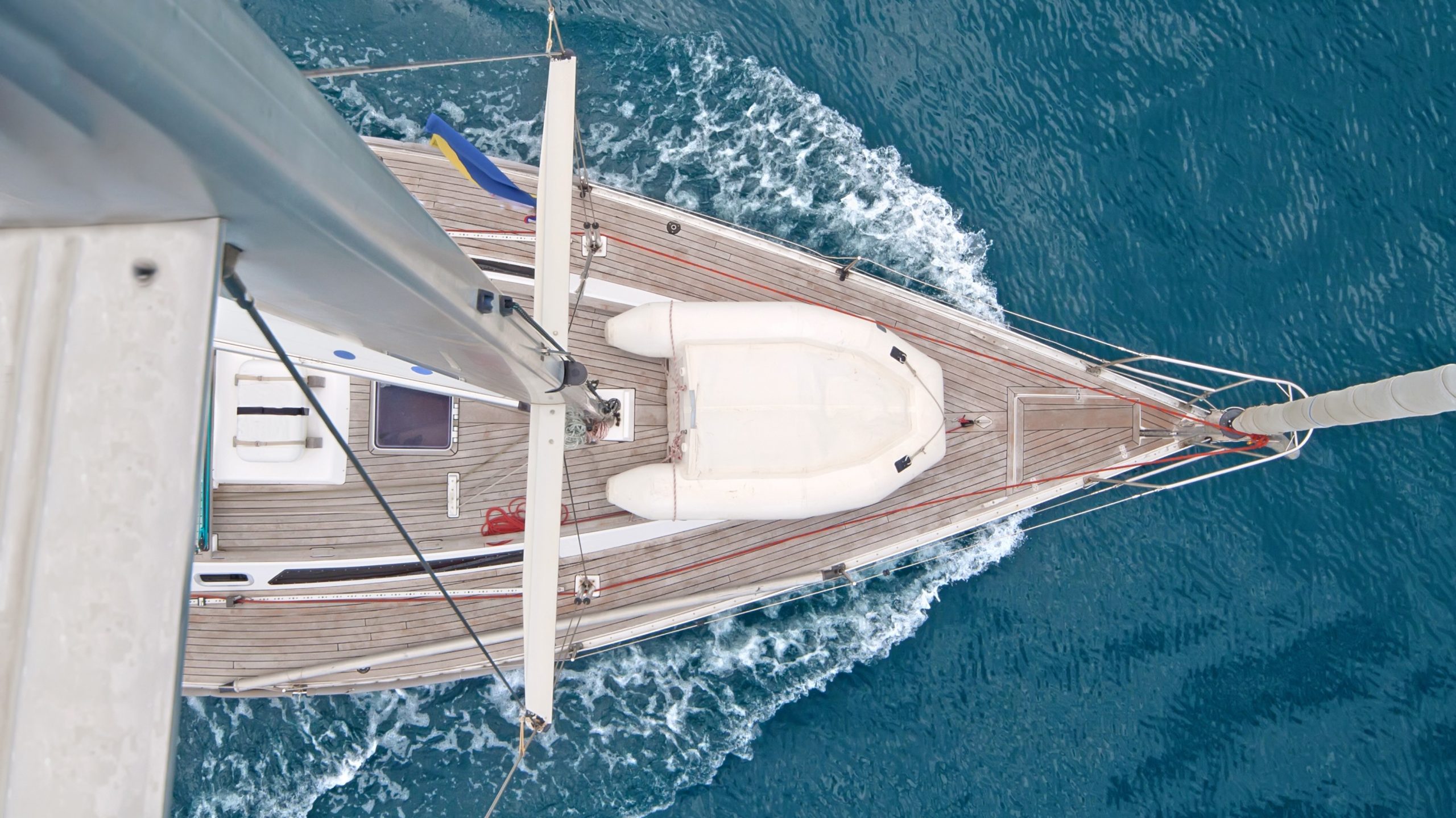 Top view of sailing boat