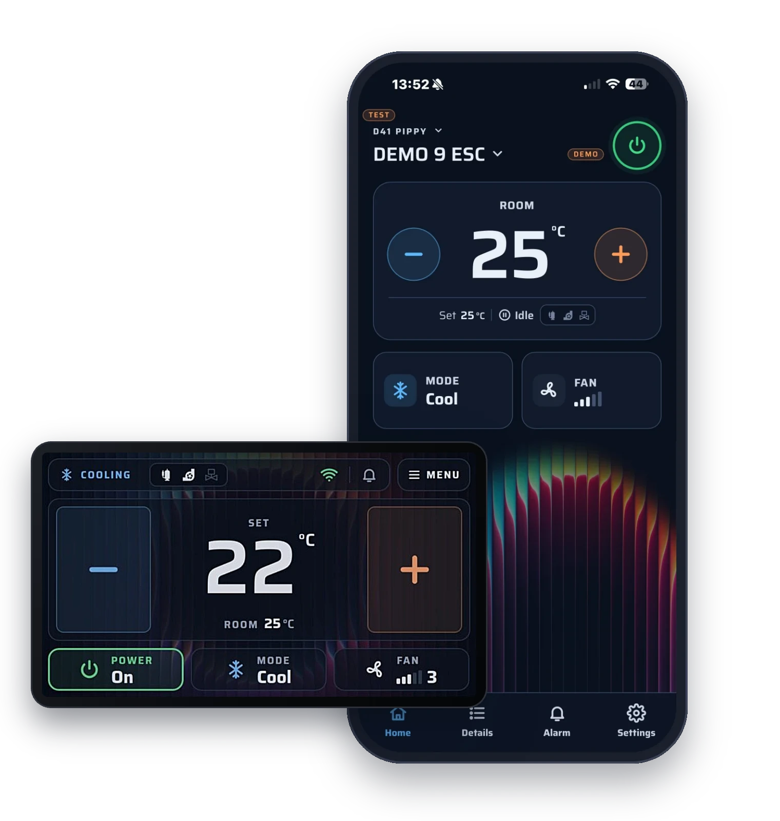 MBC Marine Smart Connect app on a smartphone and the Smart Touch touch-screen controller